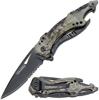Tac-Force Folding Pocket Knife, 3.25-inch Serrated Blade, Grey Camo Aluminum Handle, 7.75-inch Overall Length TF-705GC