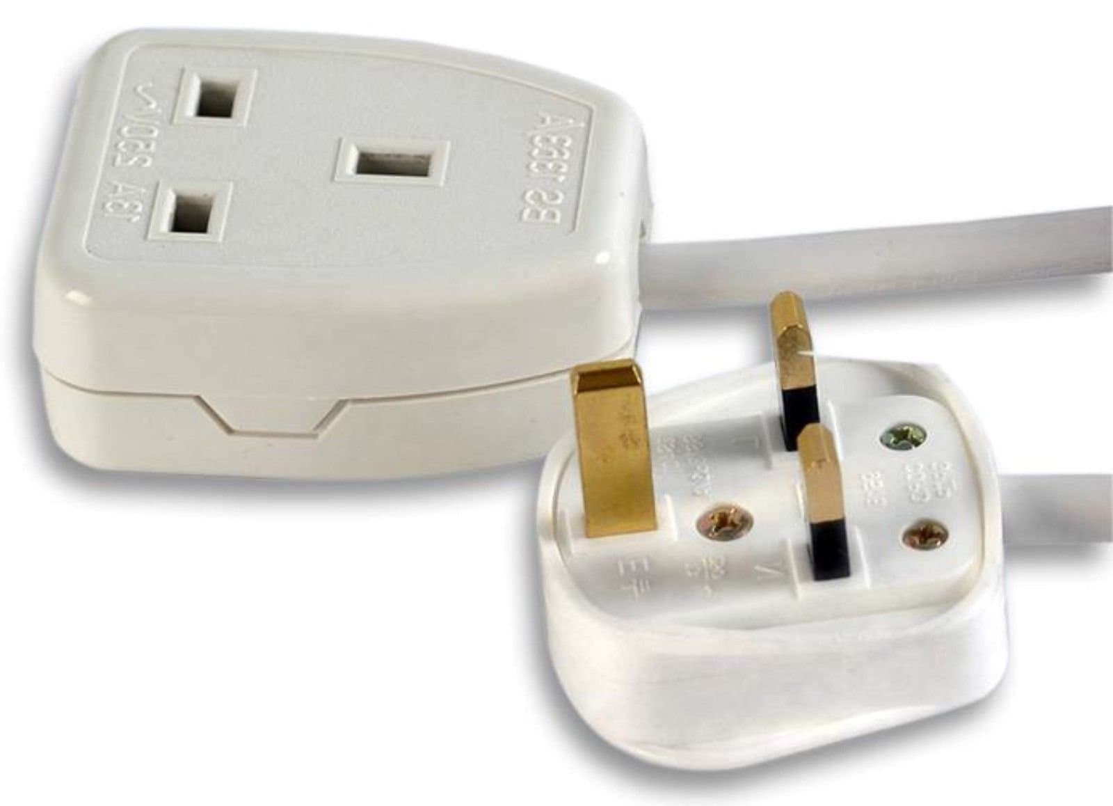 Extension Lead 1x Electrical Socket to Mains Plug Lead SINGLE GANG 0.5m to 20m (2M, White)