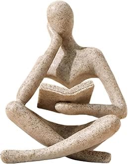 UTTCMK Bookshelf Decor Thinker Statue - Abstract Art Reading Thinker Sculpture Figurine Aesthetic, Modern Home Decoration for Living Room Office Shelves Coffee Table Desk Decor(Beige)