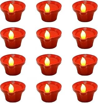 perpetual Water Sensor Diya for Home Decoration - 6 Pcs Electric Flameless & Smokeless LED Diya Lights, Candle for Home Decor, Diwali Festivals Decoration,Christmas,New Year, Festive(A)