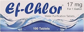 Ef-Chlor 17mg Water Purification Tablets for Traveling & Emergency use rapidly effective against Bacteria and Viruses from the water-1 Tablet Purifies 3-4 litress Drinking Water Pack Of -100 Tablets