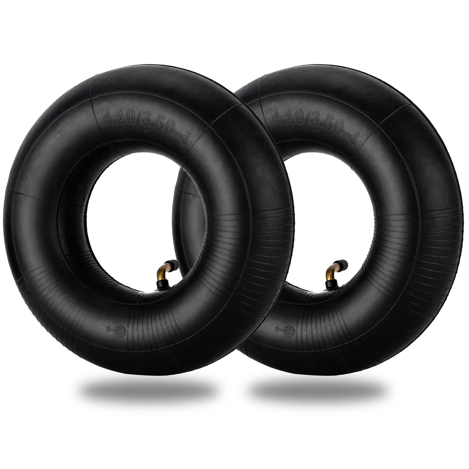 4.10/3.50-4 Inner Tubes, 2 Pack Heavy Duty 3.50-4 Replacement Tire Inner Tube with TR-87 Bent Valve Stem for Wheelbarrows, Mowers, Hand Trucks, 4" Cart, Tractor, Yard Trailers