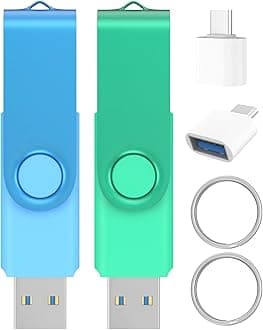64GB USB 3.0 Flash Drives 2 Pack with USB C 3.0 Adapter and Keychains, Wooolken Swivel Thumb Drives USB Stick Drive Memory Stick