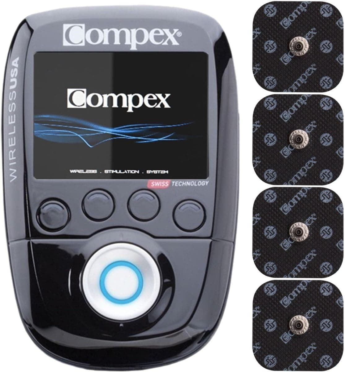 Compex Wireless USA 2.0 Muscle Stimulator w/TENS Bundle Kit: Electric Muscle Stimulation Machine (EMS), 16 Snap Electrodes, 10 Programs, Wireless PODs / 4 Strength / 2 Warm-up / 3 Recovery / 1 TENS