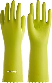 LANON wahoo Skin-Friendly Cleaning Gloves, Dishwashing Kitchen Gloves with Cotton Flocked Liner, Reusable, Non-Slip, Bud Tender, Large