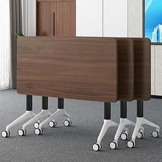 Conference Table, Folding Conference Room Tables with Flip-Top Design, Mobile Rectangular Modular Tables for Office Meetings and Training Sessions (Walnut, 63×23.6×29.5in)