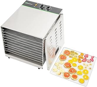 Restaurantware Hi Tek Food Dehydrator 1 Food Dryer Machine - 120V/1000W 10 Shelves Stainless Steel Dehydrator For Food Built-In Timer No-Slip Feet Removable Door