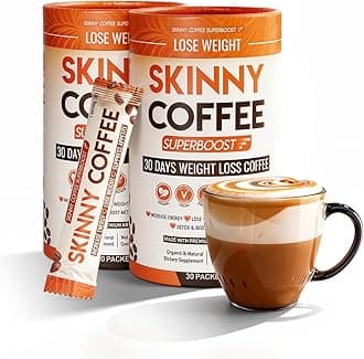 Skinny Coffee Super Boost Weight Loss Coffee, Belly Fat Burner for Women & Men, Sugar-Free Keto Vegan, Reduces Bloating, Supports Energy & Metabolism, Appetite & Cravings Control (60 Servings)
