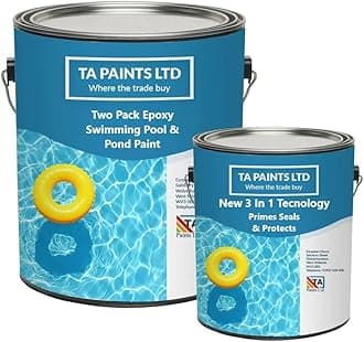 T A Paints Ltd Two Pack Epoxy Swimming Pool & Pond Paint 3 In 1 Primes Seals Protects Chemical Resistant Direct to Concrete Fibreglass Brick & Stone (1L BS 18 E 53 Blue)