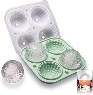Prism Crystal Ball Ice Mold, Large Sphere Silicone Round Ice Mold, Fun Shapes Ice Cube Tray with Clear Funnel-type Lid, Make 4 Disco Ball Ice Cubes for Whiskey Cocktails and Juice, Green