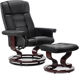 MCombo Manual Swivel Recliner with Ottoman, Chair Ottoman Set for RV Small Spaces, Living Room, Bedroom, Office 9019 4919 (Faux Leather, Black)