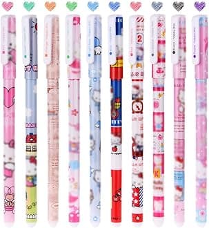 OFFCUP Cute Colour Pens, 10pcs Hello Kitty Gel Pens, 0.38mm Roller Ball Pen Colourful Gel Ink Pen for Kids Girls Boys Children Students Teens Office Gifts Fine Point