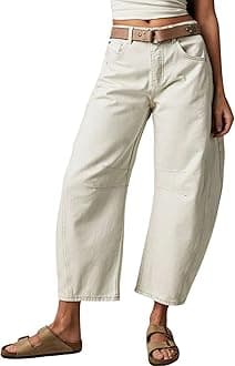 Women's Wide Leg Cropped Baggy Y2k Mid Rise Jeans - Boyfriend Harem Denim Pants