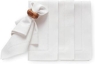 Linen Cloth Napkins Set of 4-100% Pure Linen White Dinner Napkins 20 x 20 Inch for Mothers Day, Spring, Easter - Medium Weight Hemstitch, Handcrafted and Machine Washable