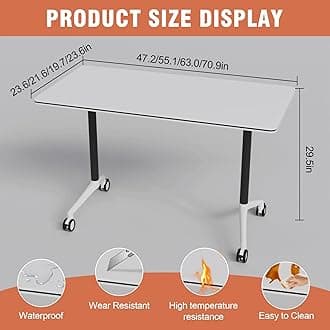6-8 Person Conference Table Folding Conference Table for Office、Training, Seminar,Schools Modern Wood Conference Meeting Room Table Large Rectangular Conference Room Tables (4, White-2, 55in)