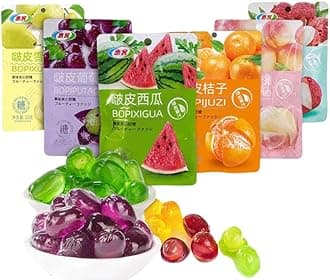 8 types Peeling Fruit Gummies,Peelable watermelon Fudge,Grape Lychee Orange Flavored Soft Candy,Chewing Candy,Chinese Sweets,Dessert,Healthy and nutritious candies Gift (watermelon,8bag)