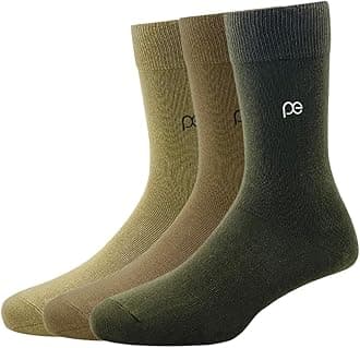 Peter England Men's Cotton Full Length Socks (Beige; Khaki; Olive; Free Size) - Pack of 3
