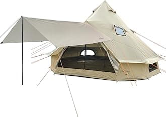 DANCHEL OUTDOOR B2 Portable Yurt Bell Tent with Stove Jack, Lightweight 4 Season All-Weather Waterproof Camping Hot Tent for 4/6 Person Family Glamping, 13ft/16.4ft 300D Oxford Khaki