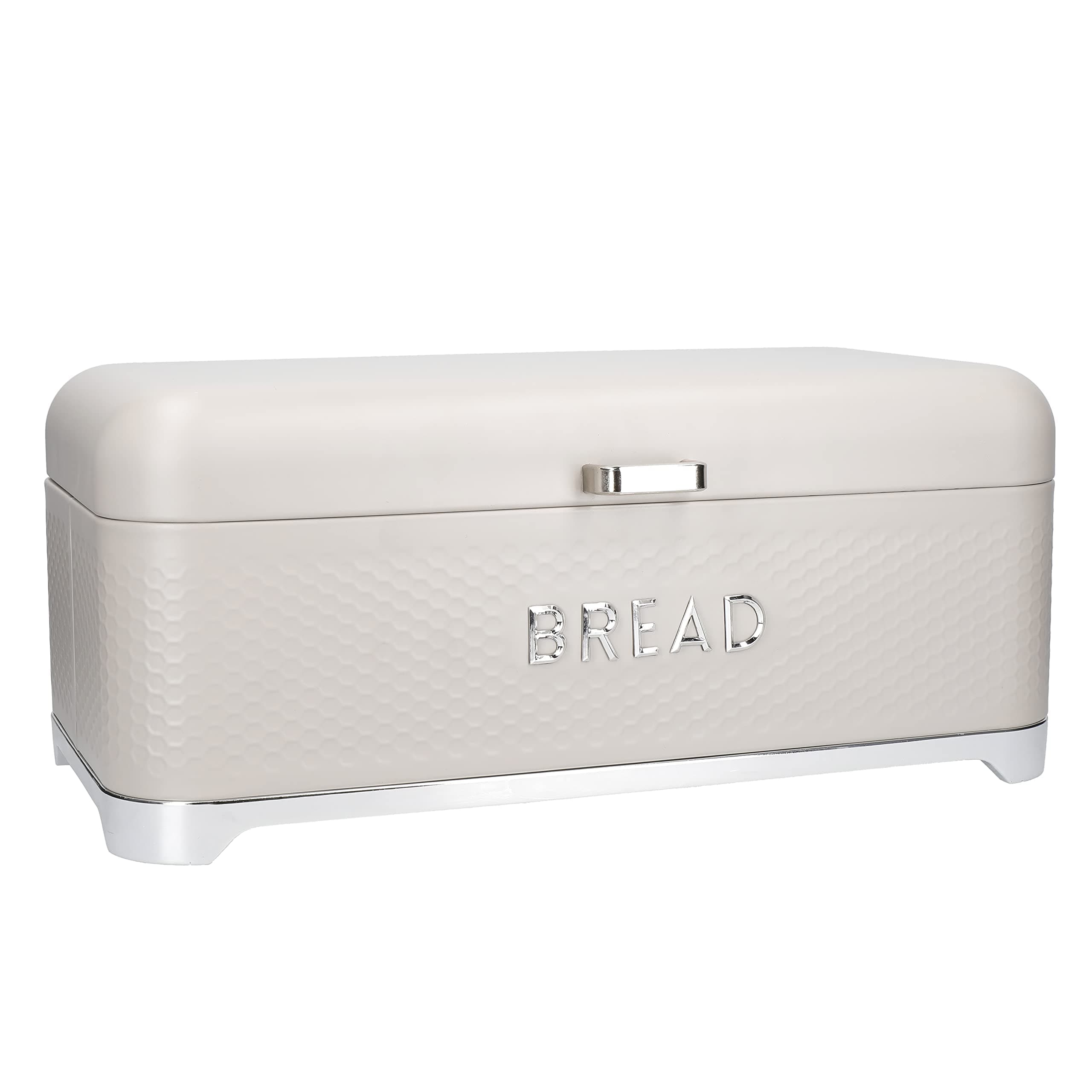 Lovello Textured Large Bread Bin with Lid, Ventilated Design, 41.5 x 2 x 18cm – Latte Cream`