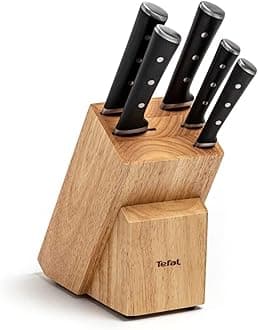 Tefal Ice Force 5-Piece Knife Wooden Block Set, German Stainless Steel Blade for Long-Lasting Cutting Performance and Sharpness, K232S574