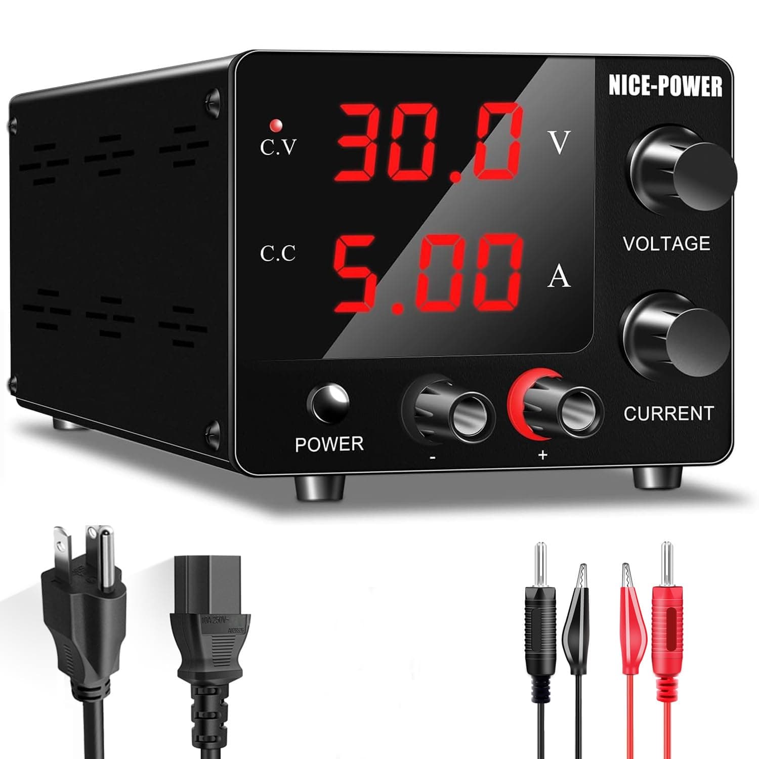 DC Power Supply Variable, 30V 5A Adjustable Switching Regulated Power Supply with Encoder, Upgraded 3-Digits LED Display, Electroplating DIY LED Test Mini Regulated DC Bench Power Supply