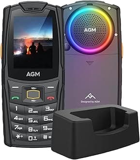AGM M6 Feature Phone with Charging Dock, 4G LTE Dual SIM Unlocked - T-Mobile Compatible, RGB Light Ring, Large Button & Font, 109dB Speaker, Rugged Basic Cell Phone for Outdoors