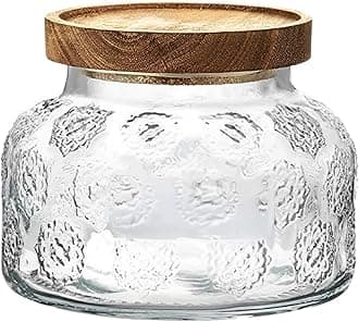 ANSQU Vintage Glass Jar with Solid Wood Lid, 25.4 FL OZ Snowflake Pattern Food Storage Jar, Home Kitchen Decorative Storage Cabinet, Oatmeal, Jam, Coffee, Candy, Cookie Jar, Pet Food Jar (Snowflake)