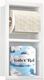 Recessed Toilet Paper Holder, Double Roll Toilet Tissue Holder for Bathroom Remodel, in Wall Toilet Paper Niche Modern Style (White)