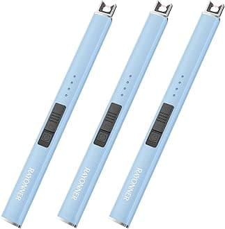Electric Candle Lighter USB Rechargeable Plasma Arc Windproof Flameless with Safety Lock Ideal for Candle BBQ Camping Birthday Housewarming Gifts for Women & Men (Sierra Blue3, 1 Count (Pack of 3))