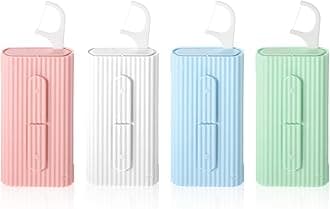WLLHYF Dental Floss Portable Case Travel Floss Storage Case Toothpicks Dispenser Refillable Dental Floss Container with 10 Picks Automatic Floss Stick Organizer for Oral Care (White+Blue+Green+Pink)