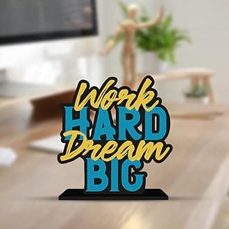 Artvibes Wooden Work Hard Dream Big Motivational Quote Table Decor | Modern Art Wood Showpiece Decorative Gifting Item (SP 1110)