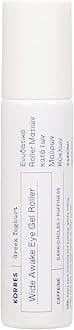 KORRES Greek Yoghurt Wide Awake Eye Gel Serum with Hyaluronic Acid & Caffeine for Dark Circles & Puffy Eyes, Roller Ball, Brightening & Hydrating, 0.51 fl oz