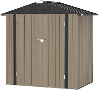 Greesum Metal Outdoor Storage Shed 6FT x 4FT, Steel Utility Tool Shed Storage House with Door & Lock for Backyard Garden Patio Lawn (6' x 4'), Brown