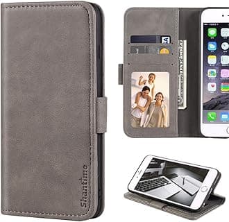 Stylish Leather Wallet Case Compatible with LG Wing 5G, Magnetic Shockproof Flip Cover with Card Holders, Photo Frame and Kickstand(Gray)