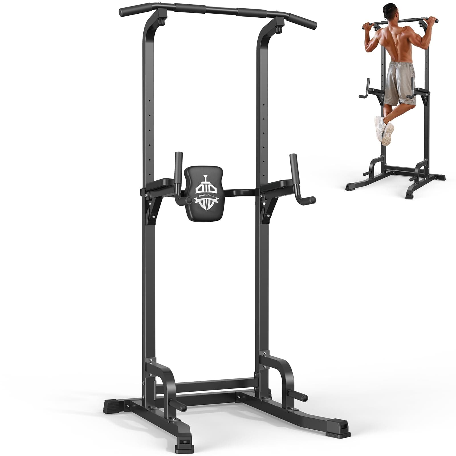 – Sportsroyals Power Tower Pull Up Bar Station, 450LBS Stable Pull Up Dip Station for Home Gym Strength Training Equipment