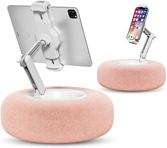 Viozon Tablet Stand with Pillow, Compatible with 4.7"-13" Phone/Tablet, iPad, iPhone, Samsung, Google, Kindle, 360°Adjustable Phone Holder for Bed with Soft Plush Fabric, and Detachable Bowl, Pink