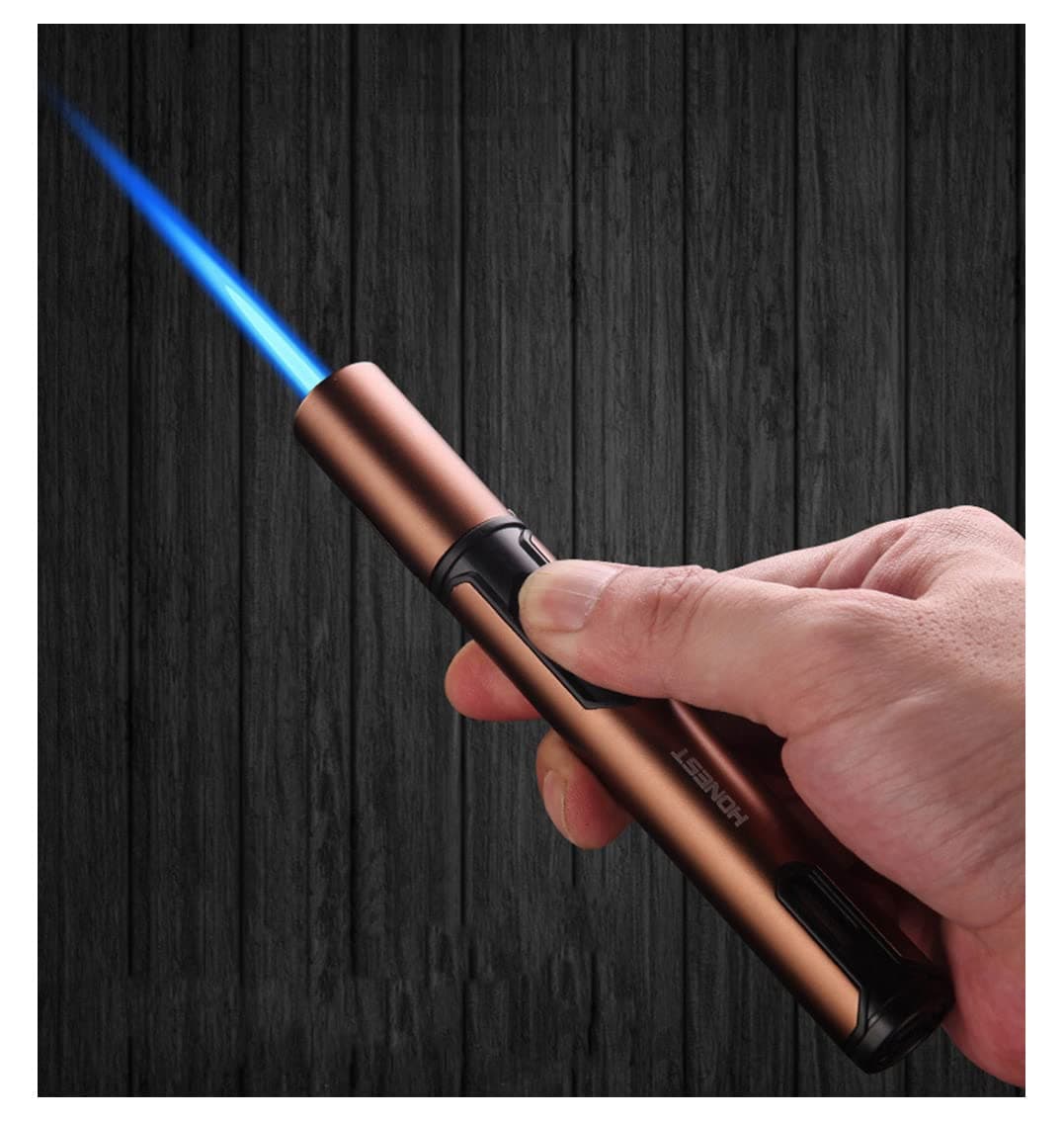 Butane Torch Lighter Windproof Pen Lighter Long Refillable Windproof Stainless Steel Lighters with Jet Flame for Grill Candle Kitchen BBQ(Gas not Included) (Brown)