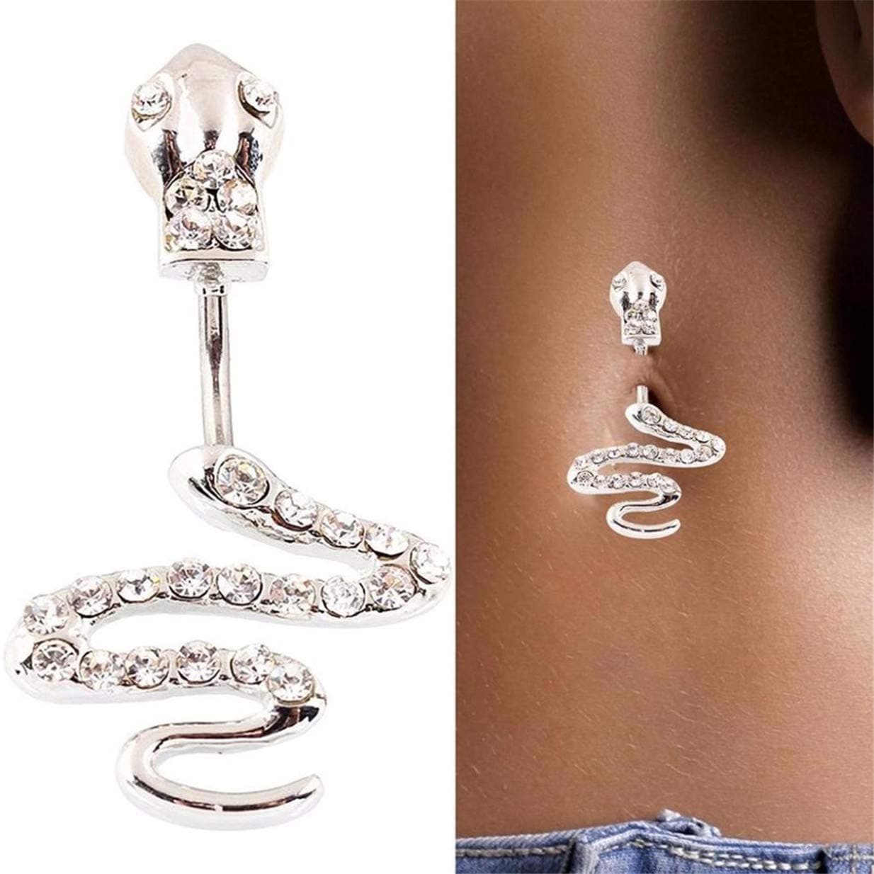 EJY Crystal Rhinestone Snake Pattern Dangle Navel Belly Barbell Ring Jewelry Gift for Girls