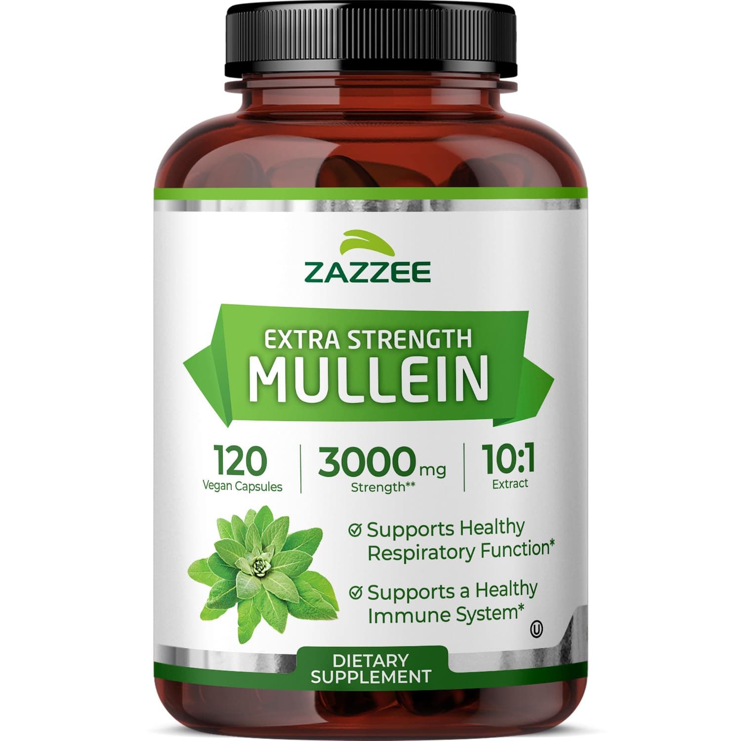 Zazzee Extra Strength Mullein Leaf 10:1 Extract, 120 Vegan Capsules, 4 Month Supply, Verbascum Thapsus, Respiratory & Lung Support, Certified Kosher, 100% Pure Leaf Powder, Non-GMO, Made in the USA