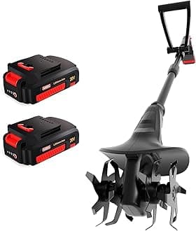 20V Cordless Tiller Cultivator with 24 Steel Tines,7.8-inch Wide Battery Powered Garden Cultivator, Mini Tiller for Gardening(2 * 2AH Battery and Charger Included)