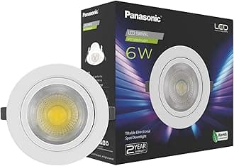Panasonic Polycarbonate 6 Watt Round Swivel Downlight, 6W Swivel Ceiling Light, Swivel Conceal Surface Light for Home, 3000k Warm White Swivel Downlight