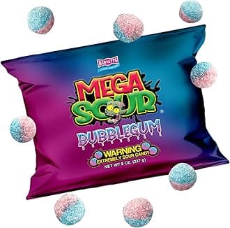 Mega Sour Candy Bubblegum 227g - Trendy Sweet Bags - Traditionally Handmade Sweets - Sour Coating Lasts 20 Seconds - Candies for Party Bag, Gift Hamper, or Hamper Box