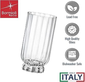 Bormioli Rocco Florian 14.5 oz. Highball Cocktail Beverage Drinking Glasses, Clear, Set of 4