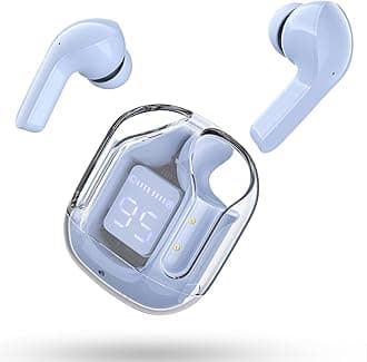 – T6 Wireless Headphones, Bluetooth Earbuds ENC Noise Cancelling Transparent Earphones in Ear, HiFi Stereo Dual Microphone Mini Sport Ear Buds, LED Digital Display, Iceblue