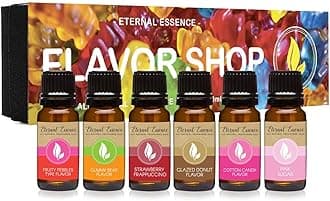 Eternal Essence Oils Flavor Shop - Gift Set Of 6 All Natural Flavoring - Fruity Pebbles Type, Gummy Bear, Strawberry Frappuccino, Cotton Candy, Glazed Donut and Pink Sugar - 10ML