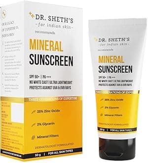 Mineral Sunscreen SPF 50 PA+++ Water Proof Sunscreen No White Cast Quick-absorbing Ultra Lightweight & Non-sticky 25% Zinc Oxide for All Skin Types for Women & Men 50g