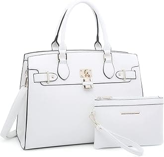 Women Handbags and Purses Ladies Shoulder Bag Ostrich Top Handle Satchel Tote Work Bag with Wallet (23- White)