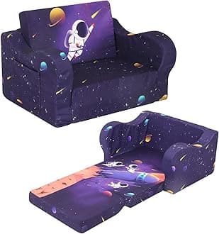 MOMCAYWEX Kids Sofa, 2-in-1 Flip-Out Foam Couch, Foldable Soft Play Lounge Chair, Dark Purple