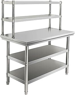 Stainless Steel Kitchen Prep Table, Stainless Steel Kitchen Catering Table, Food Prep Worktable with Adjustable Top Shelf, Heavy Duty Commercial Work Table for Home Kitchen(150x80x80cm)