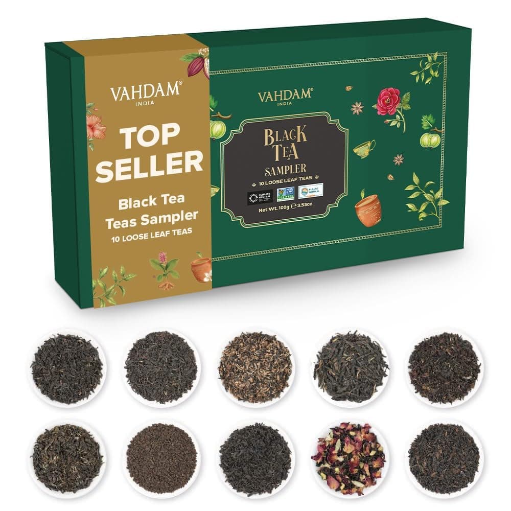 Assorted Black Tea Loose Leaf Tea Gift Set (10 Flavors) Gift Ideas for Women & Men | Directly Sourced From Assam and Darjeeling | Resealable Ziplock Pouch